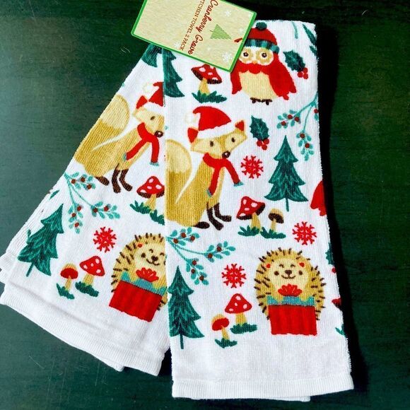 Christmas Woodlands Critters Kitchen Dish Towels Set - Picture 1 of 3